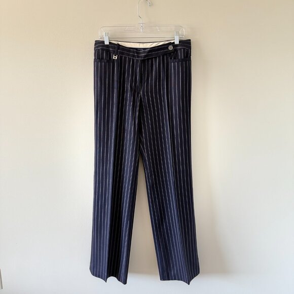 Navy Blue Pinstripe Wide Leg Pant by Michael Kors, Marked Size 8 - Picture 3 of 6
